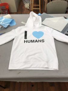 I HEART HUMANS sweater with blue heart